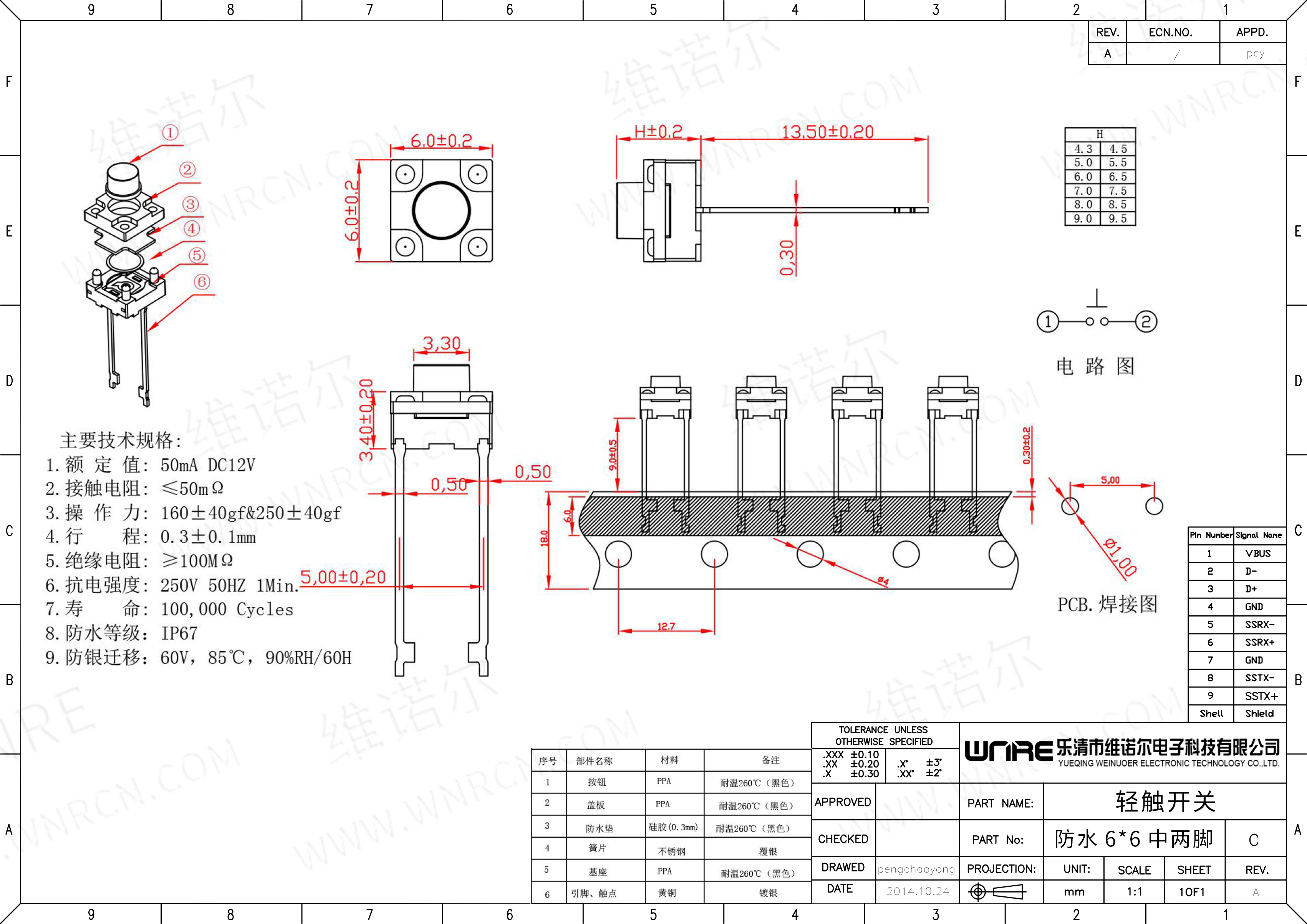 6X6 trung 2pin không thấm nước