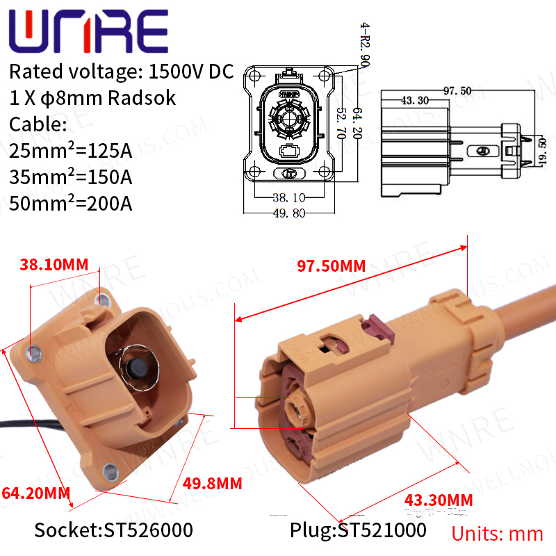 Conector recto unipolar de 8 mm