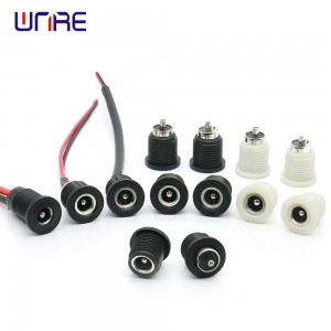DC-022D Female Power Jack cable With Nut Panel Mounting Jack Adaptor Open Hole Black/White