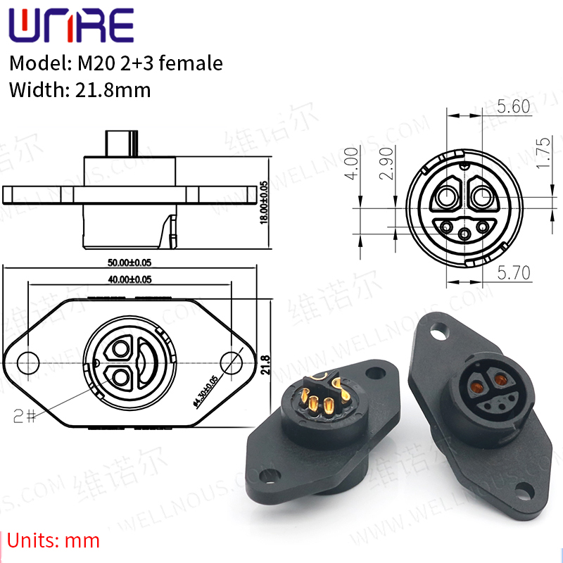 Plug Batteries M20 2+3 Female 21.8/27.8mm Charging Port E-BIKE Battery Connector IP67 Scooter Socket Plug with Cable C13 Socket