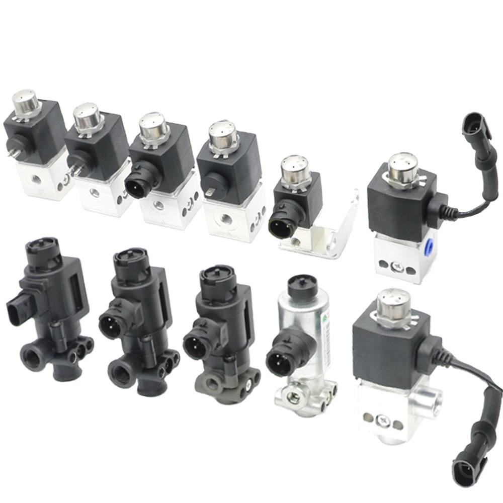 Клапани ду мавқеъи сеҷонибаи Solenoid pneuma 24VDC0.5A барои Sinotruk/Shacman Delong/Steyr лавозимоти аслии тормози ихроҷӣ