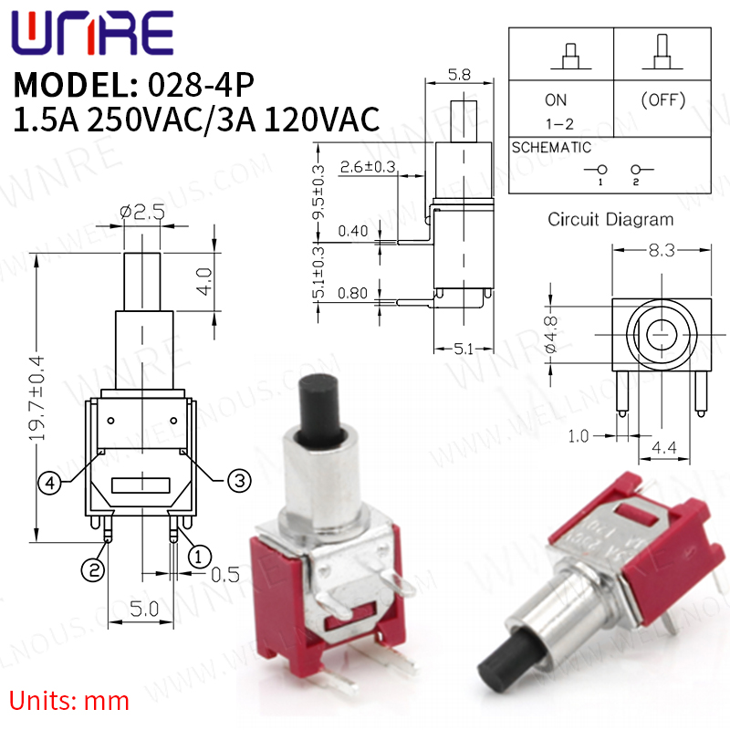 028-4P miniatűr billenőkapcsoló, 4 tűs 2 állású reteszelő bekapcsológomb kapcsoló autós csónak billenő billenőkapcsoló elektronikus modulok