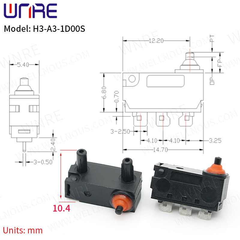Sprzedaż hurtowa H3-A3-1D00S Wodoodporny mikroprzełącznik Przełącznik samoresetujący Czuły przełącznik