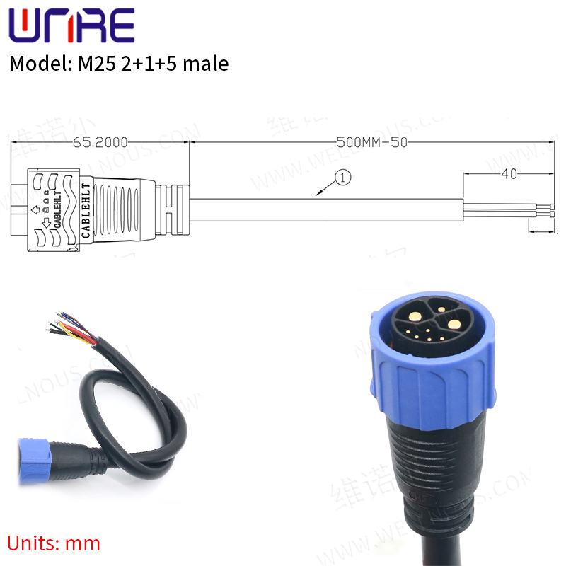 M25 2+1+5 Male Scooter Socket E-BIKE Battery Connector IP67 30-50A Plug With Cable Wire Charging/Discharging Batteries Plug