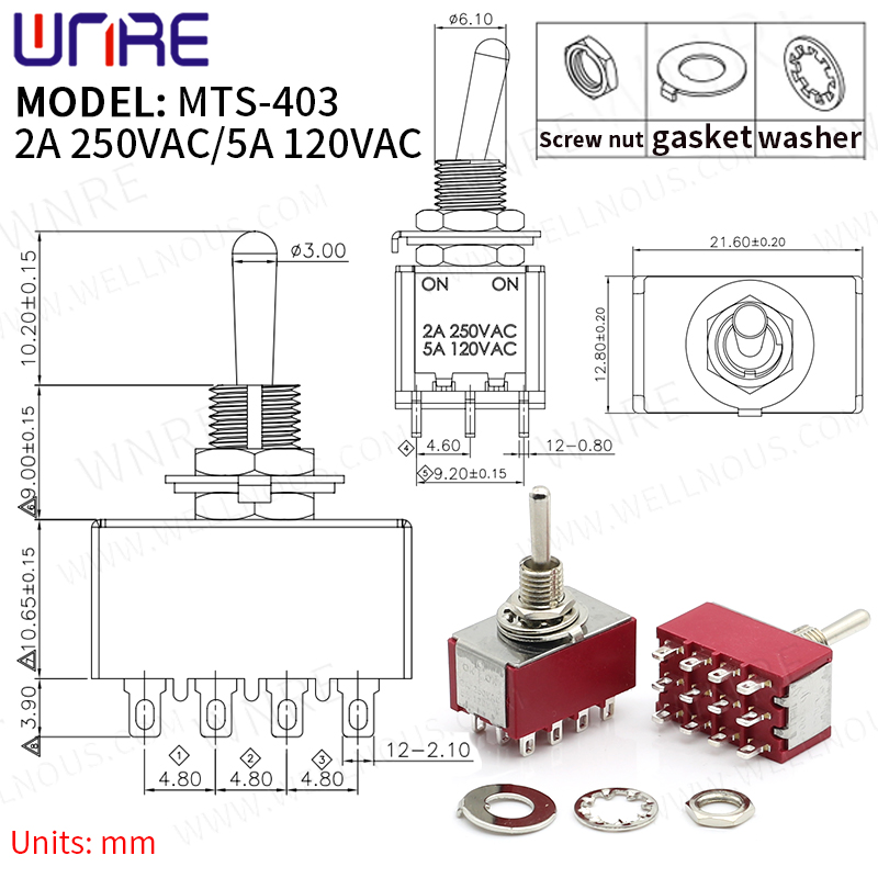 MTS-403 Mini Toggle Switch 12 Pin 2 Posisyon Latching Power Button Switch Kotse Boat Rocker Toggle Switch Electronic Gadgets