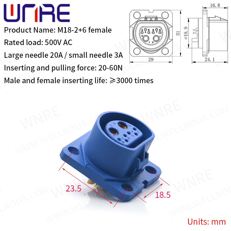 M18-2+6 Male Electric Bike Scooter Socket Power Connector e Bike Plug Batteries Scooter E-Bike Battery Connector 30-50A