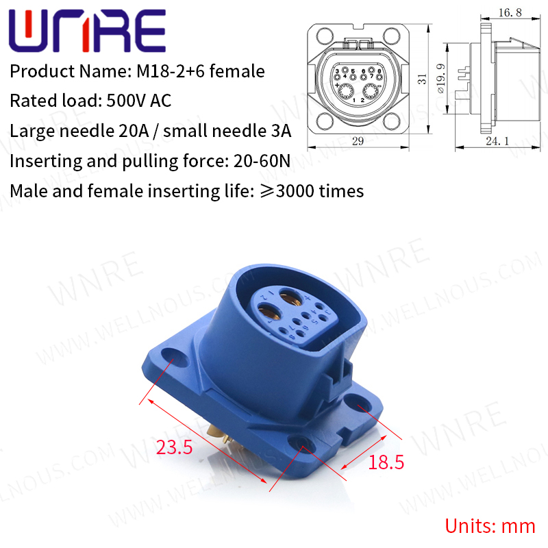 M18-2+6 Female Electric Bike Scooter Socket Power Connector e Bike Plug Batteries Scooter E-Bike Battery Connector 30-50A