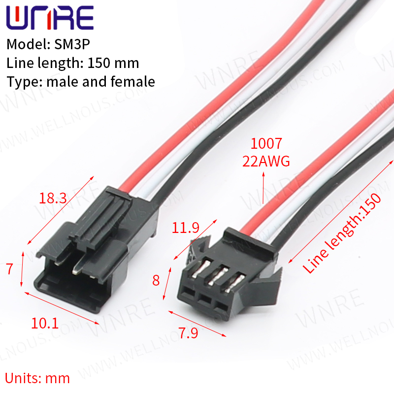 SM 3Pins 150mm Long Cable JST Connector Plug Male+Female