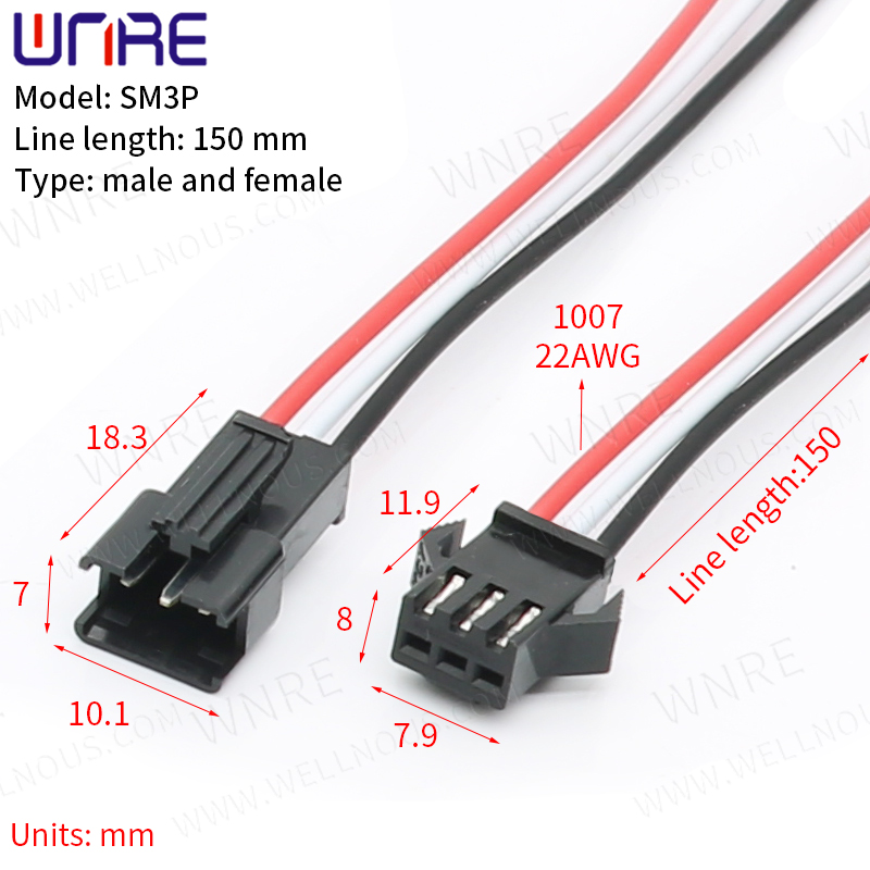 SM 3Pins 150mm Long Cable JST Conector Enchufe macho + hembra