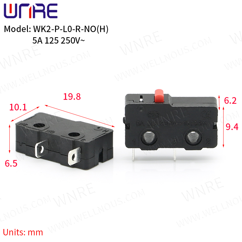 WK2-P-L0-R-NO(H) Microschakelaar Koper Contact 5A 125/250V 2Pin Mini Eindschakelaar Snelschakelaar