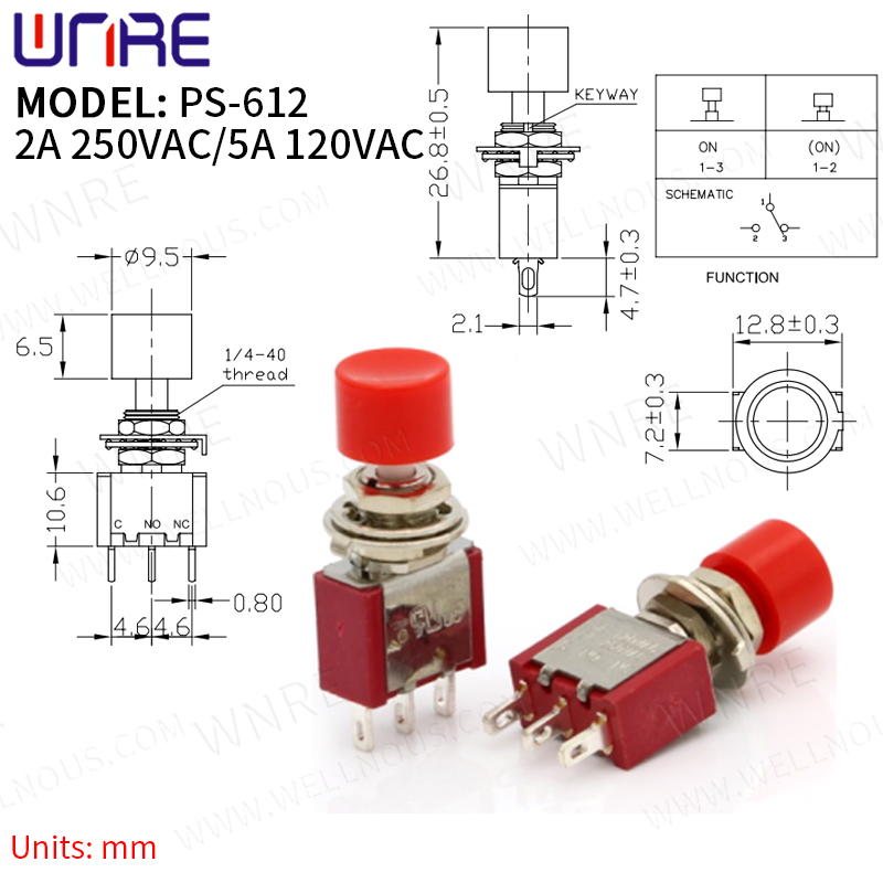 PS-612 Мини которгуч 3 пин 3 позицияны бекитүү кубат баскычын которгуч унаа кайыкты рокер которуштурууну которуу Электрондук гаджеттер