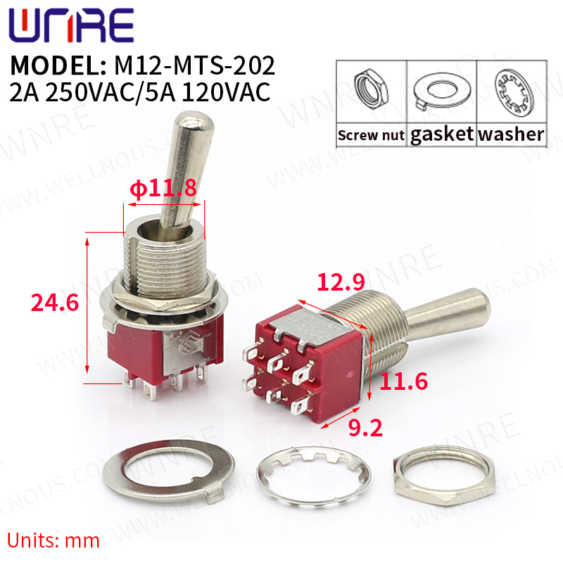 M12-MTS-202 шағын ауыстырып қосқышы 6 істікшелі 2 позицияның ысырмалық қуат түймесі қосқышы Автокөлік қайық рокер ауыстырып қосқышы Электрондық гаджеттер