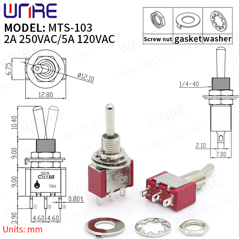 MTS-103 Mini Toggle Switch 3 Pin 2 Suidheachadh Putan Cumhachd Switch Bàta Càr Rocker Toggle Switch Gadgets dealanach