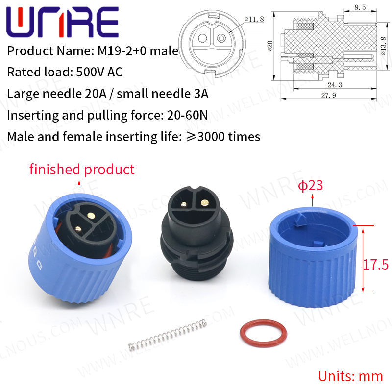 M19-2+0 Male Electric Bike Scooter Socket Power Connector e Bike Plug Batteries Scooter E-Bike Battery Connector 30-50A