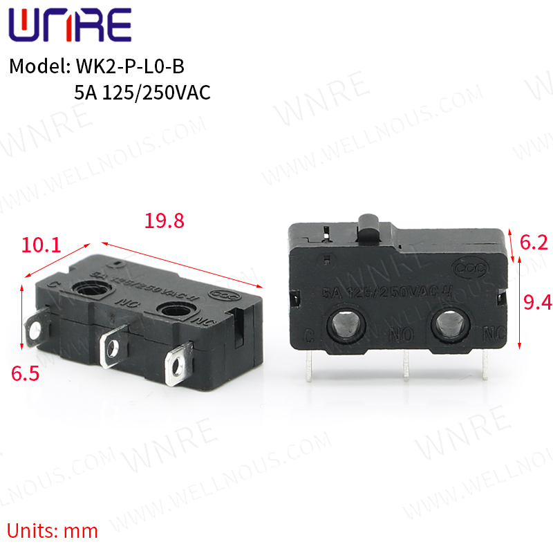 WK2-P-L0-B मायक्रो स्विच कॉपर संपर्क 5A 125/250V 3Pin मिनी लिमिट स्विच क्विक बटण स्विच