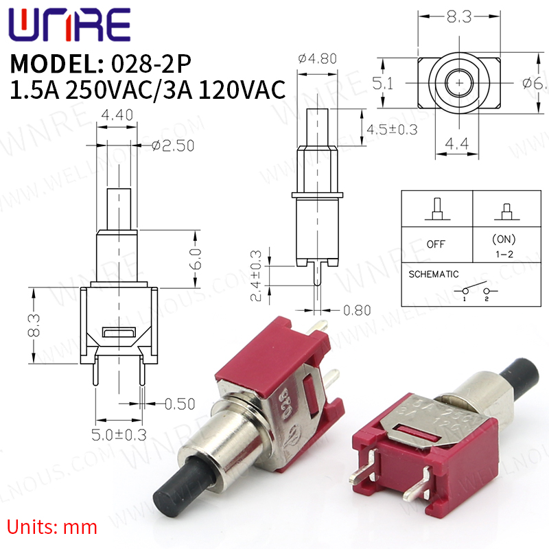 028-2P miniature-vippekontakt 2-benet 2-positions låsende strømknapkontakt Bilbådvippevippekontakt elektroniske gadgets