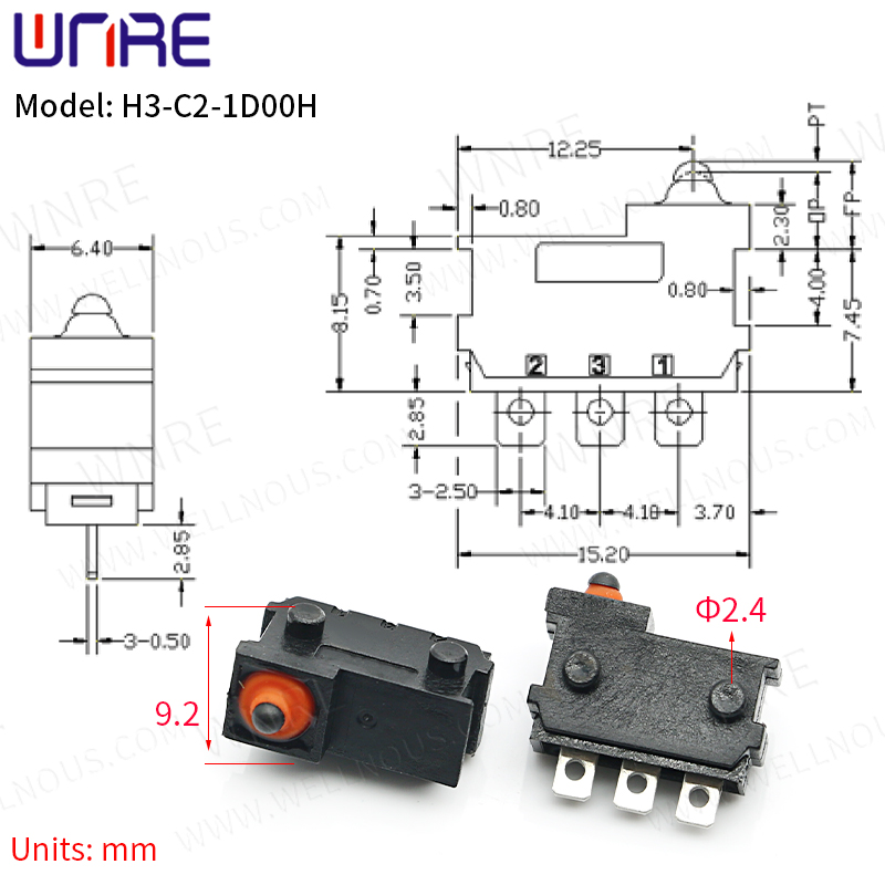 የቻይና ፋብሪካ H3-C2-1D00S ውሃ የማይገባ ማይክሮ ማብሪያ / ማጥፊያ በራስ-ማስጀመር ማብሪያ / Sensitive Switch