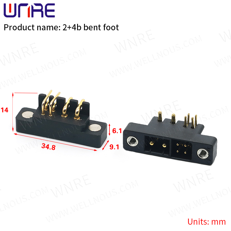 Conector de pin Pogo 2 + 4b Socket de alimentación CC macho Pogopin de pie doblado