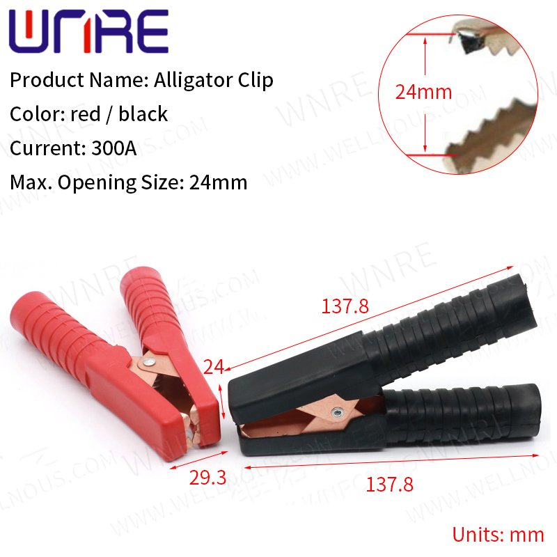 China 300A 24mm Electrical Alligator Clips Car Battery Clamps For Car Test  Probe Crocodile Clip Connector Electrical DIY Tools Manufacturer and  Supplier