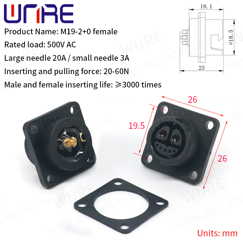 M19-2+0 Obirin Electric Bike Scooter Socket Power Socket e Bike Plug Batteries Scooter E-Bike Batiri Asopọmọra 30-50A