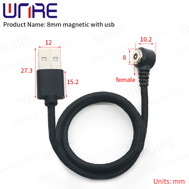 8mm مقناطیسی USB کنیکٹر کے ساتھ 0.5m/1.5m/1.8m لمبی کیبل چارجنگ کیبل iOS Android موبائل فون چارجنگ کے لیے