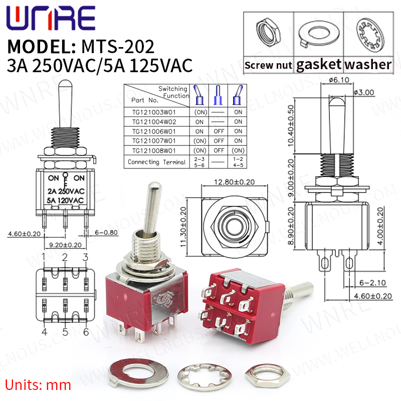 MTS-202 Mini Baskuleta Ŝaltilo 6 Pinglo 2 Pozicio Konkluda Potenca Butono Ŝaltilo Aŭto-Boato Baskulo Ŝaltilo Elektronikaj Gadgets