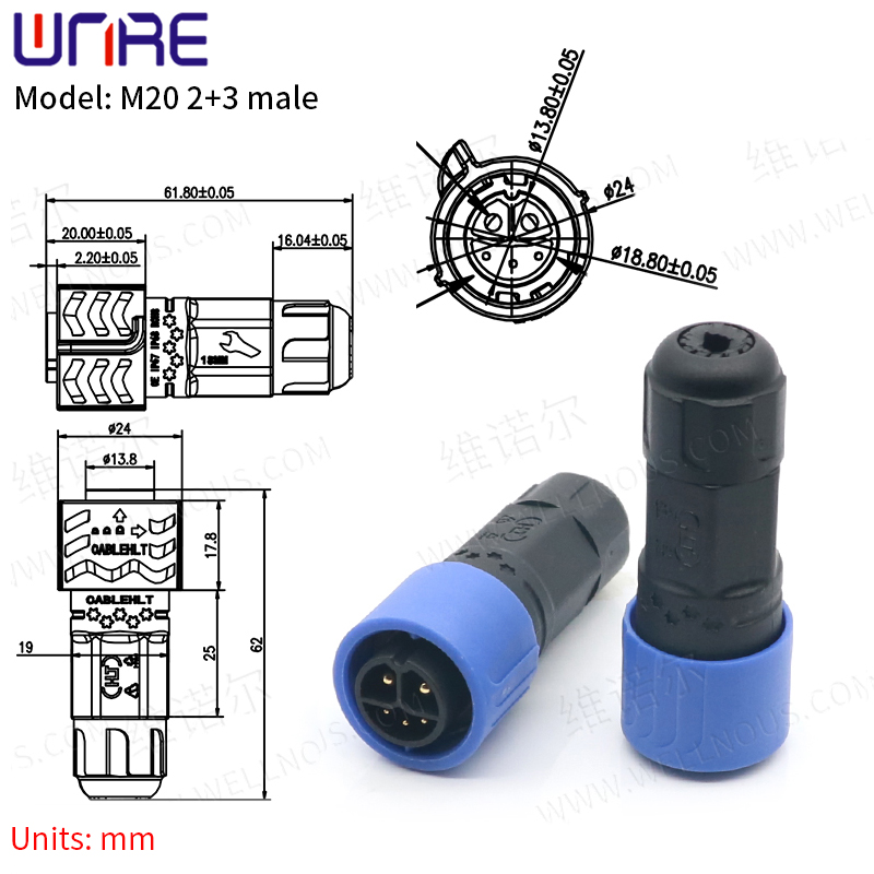 E Bike Plug Batteries M20 2+3 Male Charging Port E-BIKE Battery Connector IP67 Scooter Socket Plug with Cable C13 Socket