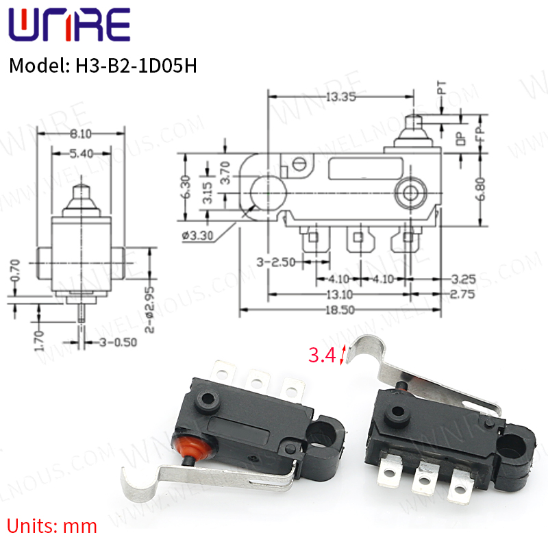 Microinterruptor de alta qualidade H3-B2-1D05S à prova d'água Interruptor auto-redefinido Interruptor sensível