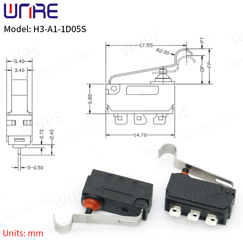 Công tắc siêu nhỏ chống nước H3-A1-1D05S chất lượng cao Công tắc tự đặt lại Công tắc nhạy