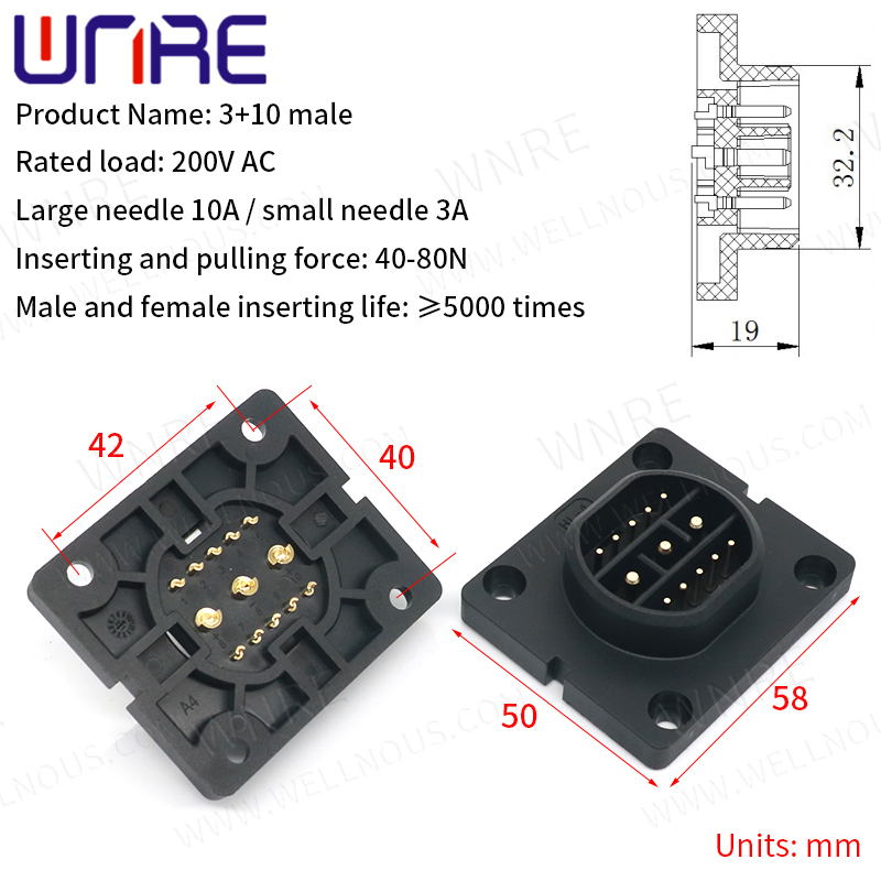 Conector de alimentación de 3 + 10 macho para bicicleta eléctrica, enchufe de bicicleta eléctrica, baterías, conector de batería para bicicleta eléctrica, 30-50A