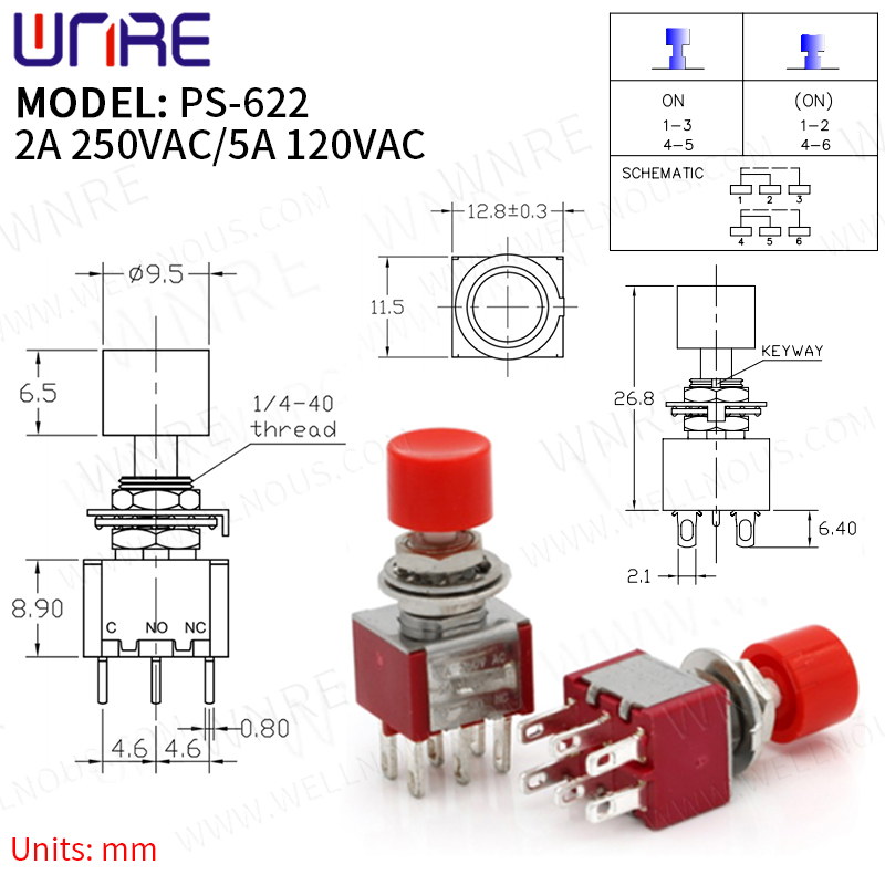 PS-622 Mini Toggle Switch 6 Pin 3 Position Laatching Power Button Switch Car Boat Rocker Toggle Switch Electronic Gadgets