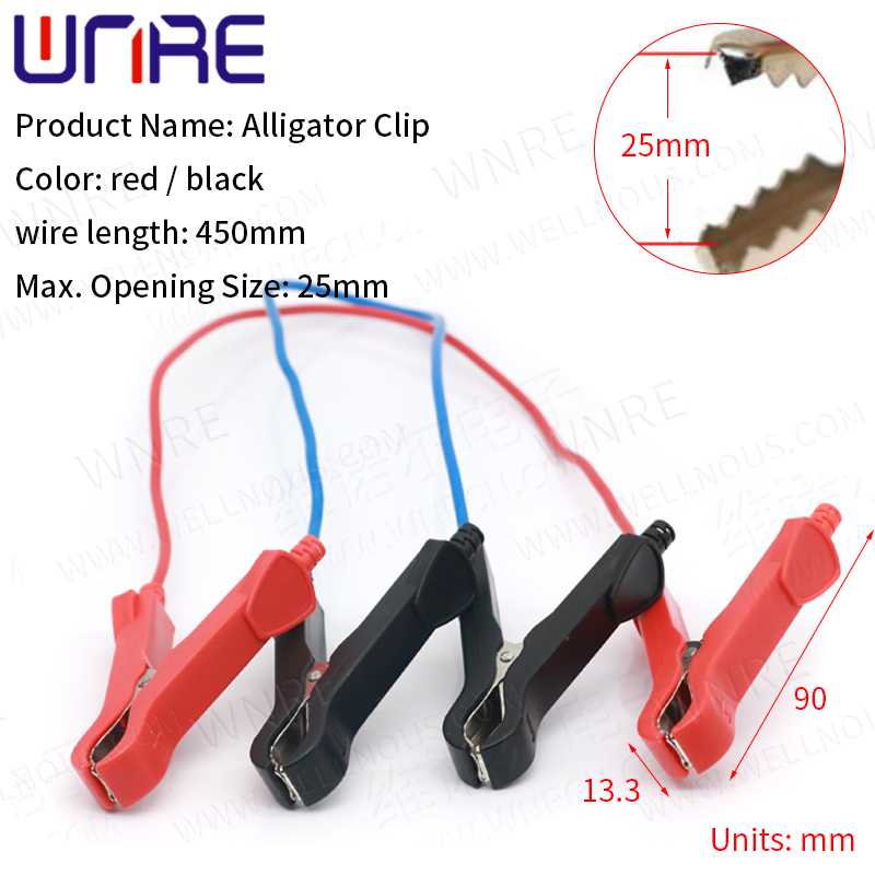 1pair 450mm Max. Opening Size-25mm Alligator Clips Crocodile Wire Banana Plug and Alligator Clip Power Connector