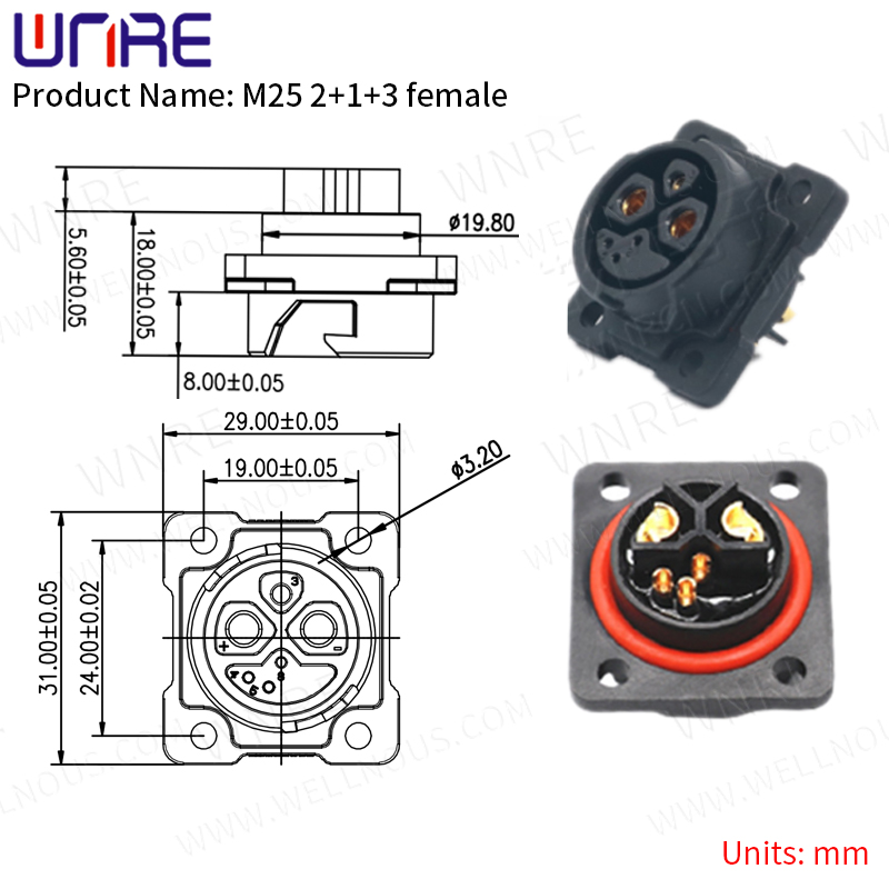 E-BIKE Battery Connector IP67 30-50A Charging Port M25 2+1+3 Female Square Plug with Cable Scooter Socket e Bike Plug Battery