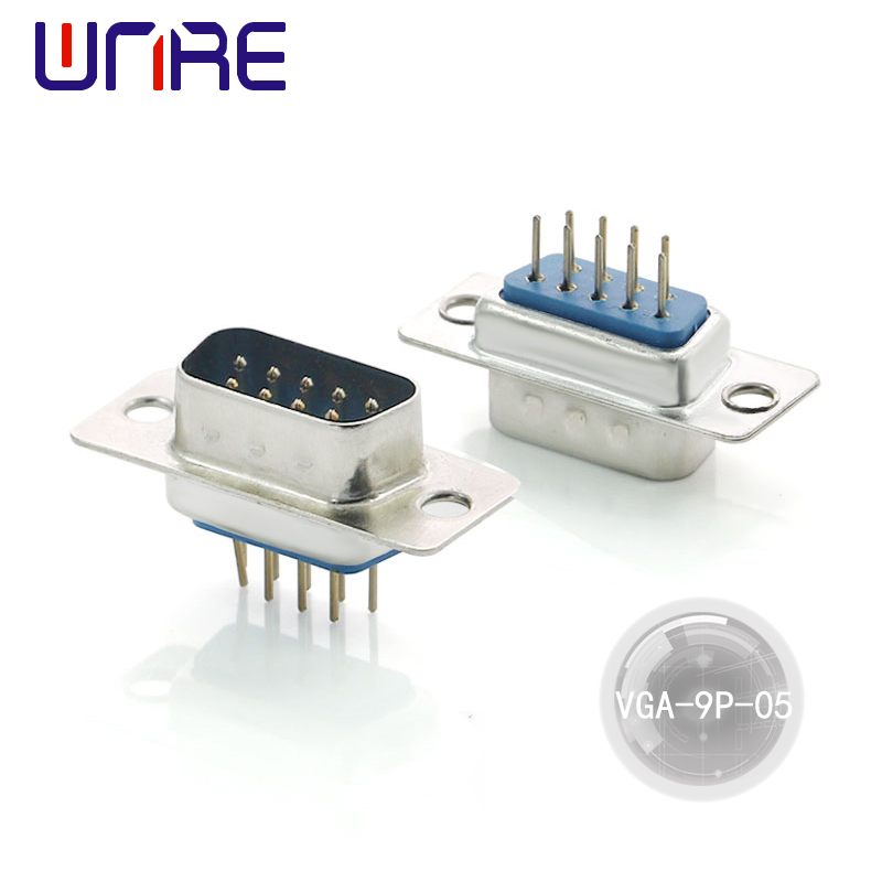 គុណភាពខ្ពស់ VGA-9P-05 9 Pin Male D-sub Solder Connector តាមរយៈរន្ធ VGA Connector