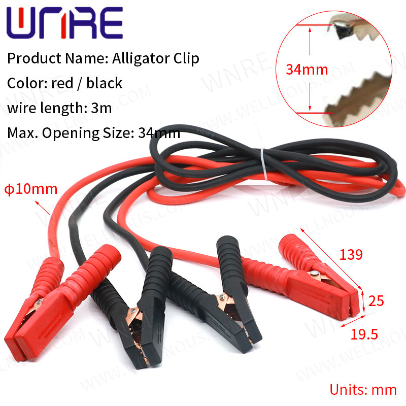 1pair 3m Max. Opening Size-34mm Alligator Clips Crocodile Wire Banana Plug and Alligator Clip Power Connector