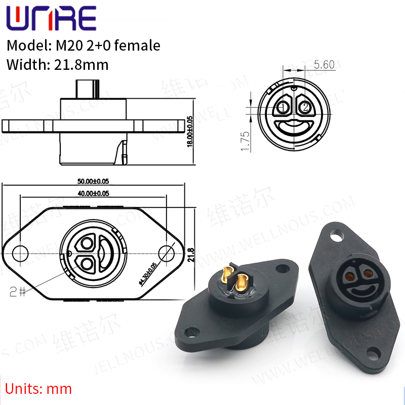 M20 2+0 Femeie 21.8/25.8/27.8mm Port de încărcare E-BIKE Conector baterie IP67 Mufă pentru scuter cu cablu Priză C13