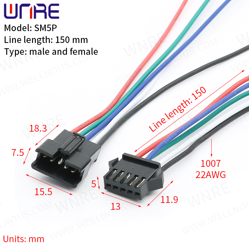 Cable SM5P de 150 mm Connector JST Mascle + Femella