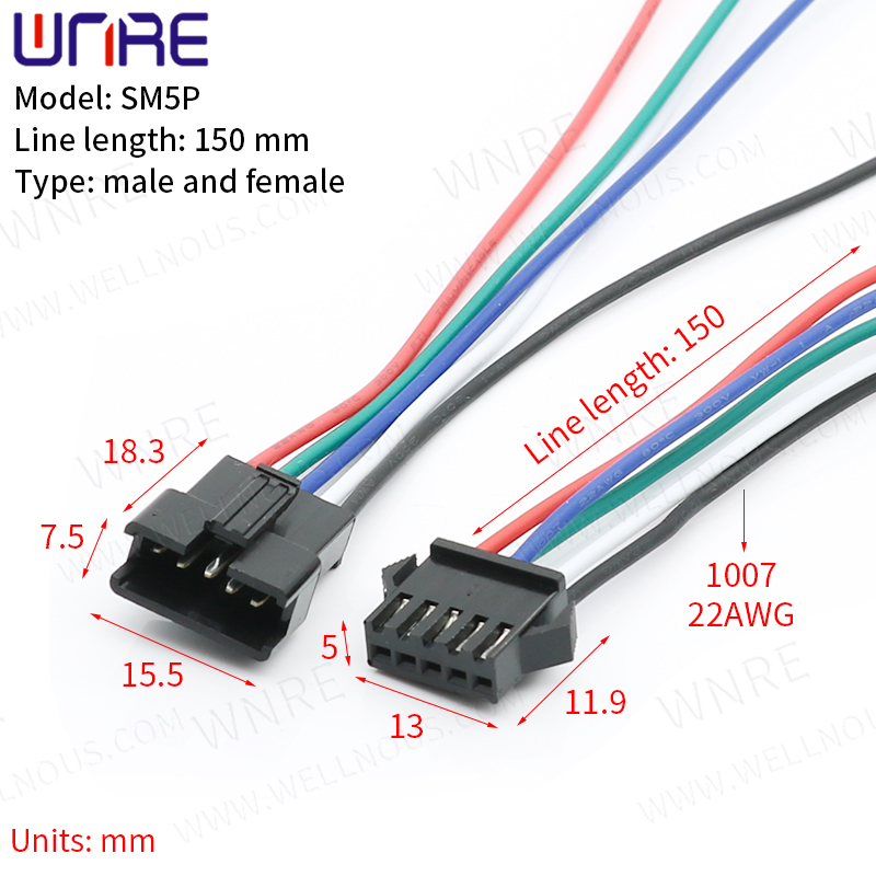 SM5P 150mm Cable JST туташтыргыч Plug Эркек+Аял