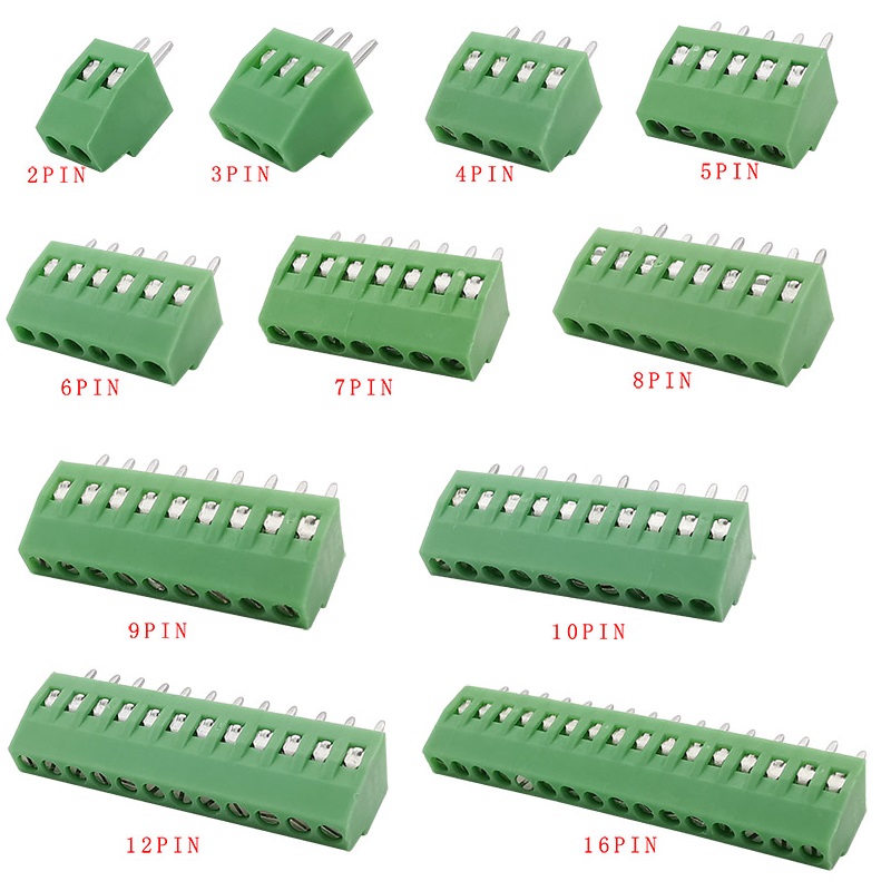 Cargol 3,81 mm 5,0 mm 5,08 mm Pas Connector de bloc de terminals PCB Pin angular Color verd Tipus endollable