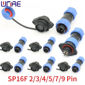 SP16 Flange Waterproof Aviation Cable Connector IP68 2/3/4/5/7/9 Pin Txiv neej Poj Niam Plug Socket