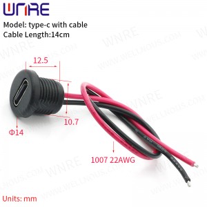 Sehokelo sa USB Type-c Welding Wire Female Socket Cable Type-c Sehokelo sa ho tjhaja Sokete e nang le Wiring Welding